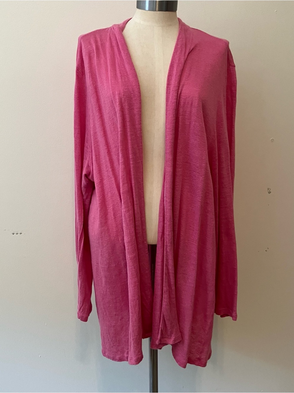 J Jill Love Linen Cardigan Sweater Size XL Pink Linen Open Front Tunic Coastal
